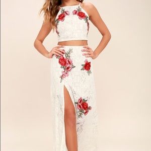 Lulus: “Take a Vow” Ivory Lace two-piece MaxiDress